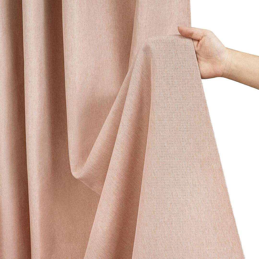 Seenus Linen Look Thick Shower Curtain Water-Resistant, Faux Linen Textured Fabric Shower Curtain Washable, 72 x 72 Inch Blush Pink Heavy Duty Bathroom Shower Curtain Wrinkle Resistant