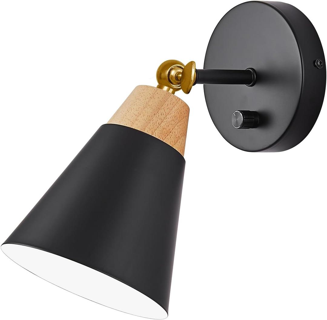 Wall Sconce Lighting Fixture with Metal Shade, On/Off Switch, Indoor Decor Wall Mount Swing Arm Lamp for Bedroom,Hallway,Living Room,Reading, Black