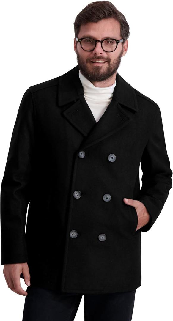 Nautica Men's Classic Double Breasted Peacoat (Large, Black)