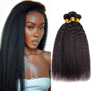 Kinky Straight Bundles Human Hair 26 28 30 Inch Yaki Bundle Natural Black Light Yaki Human Hair Bundles Double Weft Hair Weave Unprocessed Brazilian Remy Hair Extensions