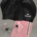 Pack of 2 Large Swim Caps for Long Hair, Silicone Swimming Cap for Adult Women Men, Waterproof Swim Hats Bathing Caps to Keep Hair Dry with Bonus Nose Clip and Earplugs (Black&Pink)