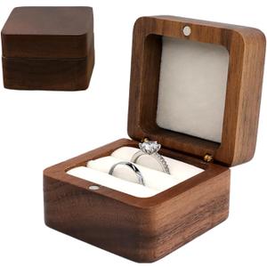 Wedding Ring Box for Proposal Ceremony Engagement Ring Holder for Wedding Day Handmade Wooden Rustic Ring Storage Box Christmas Gift (Square)