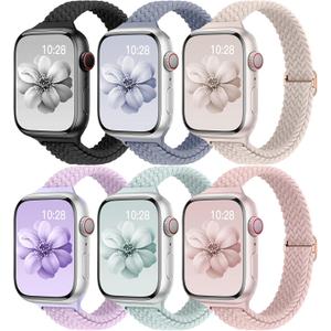 Slim Braided Bands for Apple Watch Band 40mm 41mm 42mm 38mm 46mm 44mm 45mm 49mm Women,Stretchy Solo Loop Nylon Elastic Thin Narrow Skinny Strap for iWatch Ultra 3/SE 3 Series 11 10 9 8 7 6 5 4 3 2 33