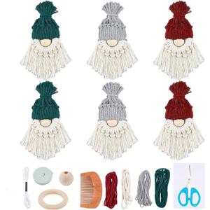 FREEBLOSS 6 Set DIY Macrame Christmas Gnomes Santa Claus Kit DIY Macrame Santa Claus for Christmas Tree Decor Christmas Tree Hanging Gnomes Santa Elf Instructions Included Holiday Decor