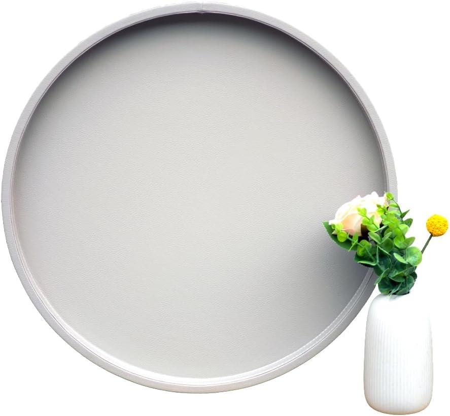 20-inch Round Ottoman Serving Tray - Textured PU Leather Coffee Table Decor, Waterproof Heat-Resistant Large Organizer for Home, Office, Bed & Party Essentials (Tranquil Beige, 20in)