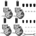 MySit 3 Inches Prep Table Wheels Set of 4, Expanding Stem Casters with Side Brake Fit 7/8", 1", 1-1/8", 1-1/4", 1-3/8"ID Tube Pipe Legs for Stainless Steel Kitchen Cart, Wire Shelving Racks