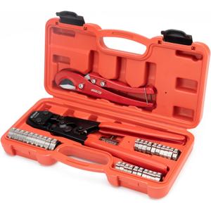 iCRIMP KIT-1096D PEX Clamp Tool Kit for 3/8 to 1 inch PEX Cinch Clamps, with 20pcs 1/2 inch & 10pcs 3/4 inch PEX Cinch Clamp Rings, PEX Tubing Cutter, All-in-one PEX Crimping Tool Kit