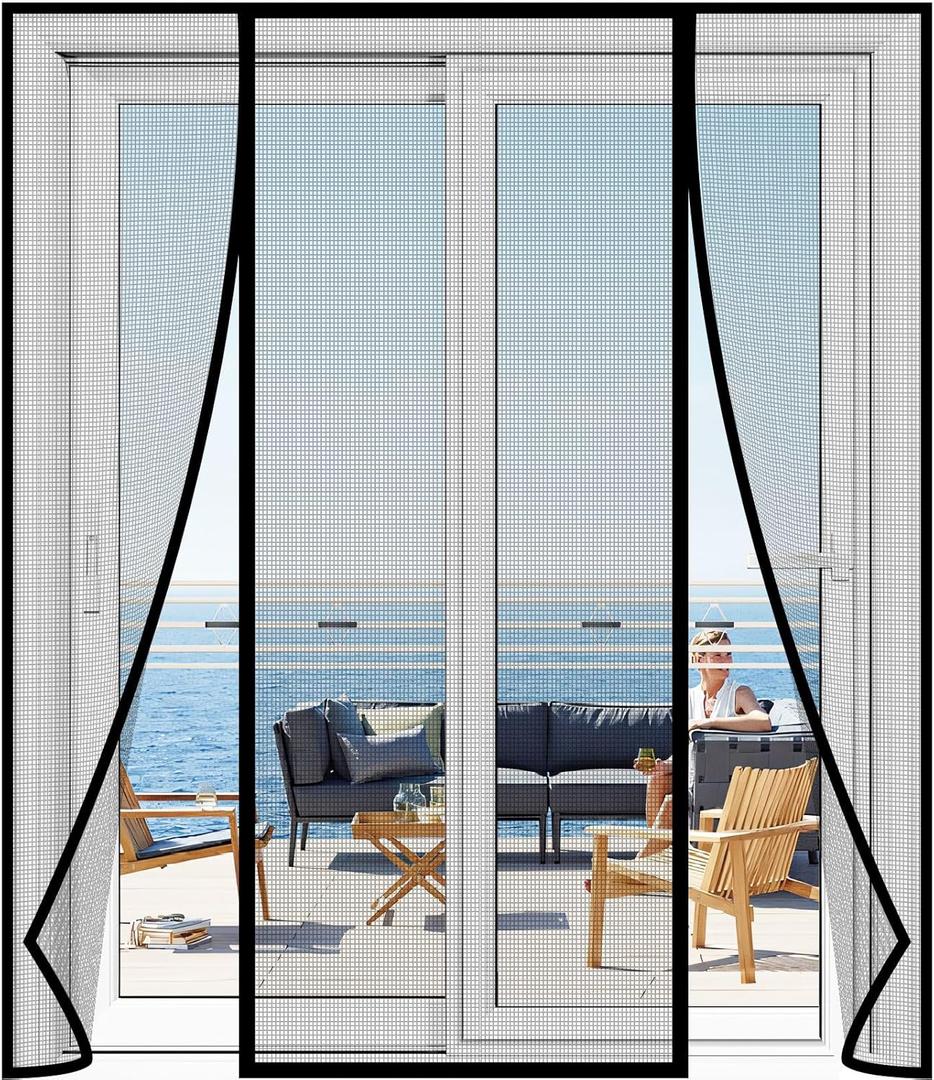 Magnetic Screen Door Upgraded PET Mesh Stronger Than Fiberglass and Polyester,Hands Free,Keeps Bugs Out,Pet & Kid Friendly,Suitable for Sliding Door,Large Patio Door and French Door-48''x80'' (Fit Door Size 4880 Inch Screen Size 5082 Inch, Black)
