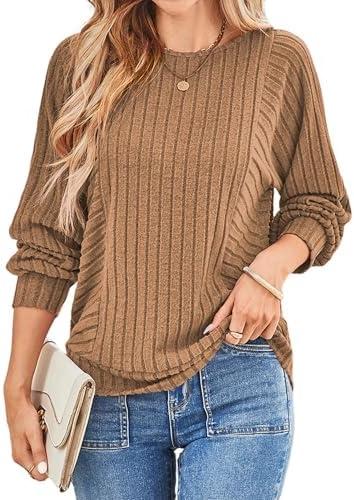 Dokotoo Womens Soft Long Sleeve Crewneck Shirts Fall Casual Loose Fit Knit Tops Blouses L