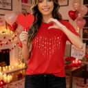 Valentines Shirt for Women Cute Love Heart Tshirts Casual Hearts Graphic Tee Tops for Her (Red, XL)