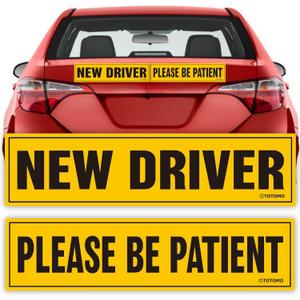 New Driver Magnet for Car Sign  2-Pack (New Driver & Please Be Patient)  Large 12 x 3 x 0.1 Reflective Magnets for Student or Rookie Learner Drivers  Removable & Reusable