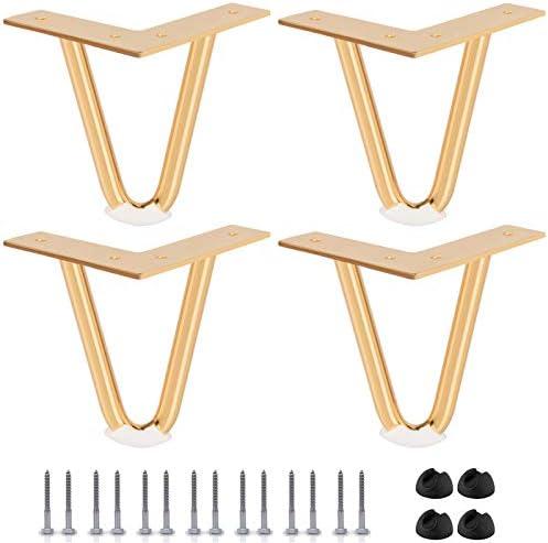8 inch Hairpin Legs, 4Pcs Heavy Duty Metal Furniture Legs with Rubber Floor Protectors & Screws for Home DIY Projects TV Stand Sofa Cabinet - Gold