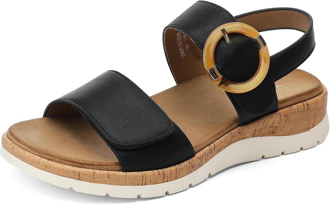 UBFEN Women's Flat Sandals - Comfortable Arch Support Low Wedge Walking Sandals for Summer, Beach, Vacation, Travel, Size 43