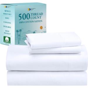California Design Den Full Size Sheet Set - 100% Cotton, 500 Thread Count Sateen, Cooling Deep Pocket Bed Sheets with Fitted Elastic Sheet, Extra Soft Luxury Hotel Quality - White