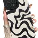 Designed for iPhone 14 Pro Phone Case, Soft PU Leather TPU and Cute Art Wavy Painted for Women Girls, Slim Protective Shockproof Compatible with iPhone Case (Beige, iPhone 14 Pro)
