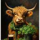 Highland Cow Decor, St Patricks Day Decor, St. Patrick's Day Decorations, Highland Cow Wooden Sign Home Office Living Room Kitchen Coffee Bar Hanging Wall Art Decorations 10 X 8 Inches