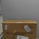 Heated Cat House for Outside, Waterproof Awning & Escape Door Heated Cat Houses for Indoor/Outdoor Cats in Winter, Elevated & Insulated Outdoor Cat Shelter for Feral Cat(Green, 16.5"x12.6"x12.6")