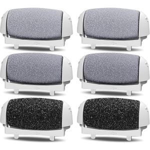 PRITECH Callus Removers 6 Pack Replacement Rollers Heads for Electric Feet File Pedicure Tools, 2 Extra Coarse, 2 Regular Coarse, 2 Fine Coarse Refill Rollers (1138-White/1138-Pink/1138-Black)