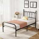 DUMOS Twin Bed Frame, Heavy Duty Metal Platform Bed with 11.9" Space Storage, Heavy Duty Steel Slat Support, No Box Spring Needed, Easy Assembly, Black New