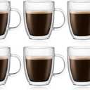 Bodum 10oz Bistro Double Wall Insulated Mug, High-Heat Borosilicate Glass, Set of 6, Clear