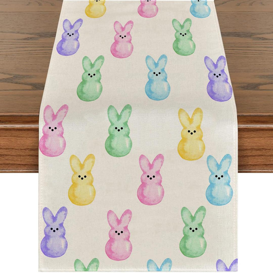 Easter Table Runner 13 x 72 Inch, Colorful Bunny Decorative Farmhouse Rustic Holiday Spring Table Decoration for Kitchen Dinning, Indoor Outdoor Dinner Party Dcor