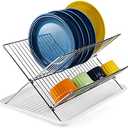 Youeon Foldable Dish Drying Rack with Drip Tray, Stainless Steel 2 Tier Dish Drainer Rack, Collapsible Dish Drainer, Folding Dish Rack for Kitchen Sink, Countertop, Cutlery, Plates, Dishes