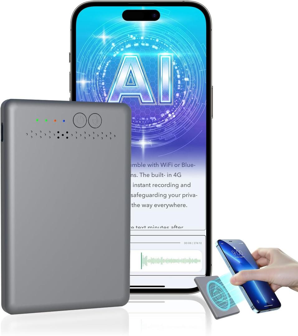 4G AI Voice Recorder - No WiFi/Bluetooth Needed, Transcribe & Summarize with AI Technology, App-Controlled, Supports 88 Languages, Audio Recorder for Lectures, Meetings, Interviews and Calls