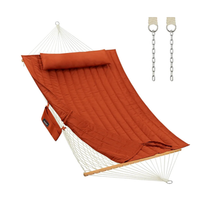 Outdoor Double Hammock with Hardwood Spreader Bars, Large Rope Hammock with Polyester Pad and Pillow, 475 LBS Capacity for 2 Person Patio Backyard Poolside - Terracotta