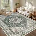 Area Rugs 10x12 Living Room Rug: Washable Rug Soft Vintage Boho Medallion Carpet Indoor Non-Slip Stain Resistant Large Carpets for Bedroom Dining Room Farmhouse Nursery Home Office Green Ivory