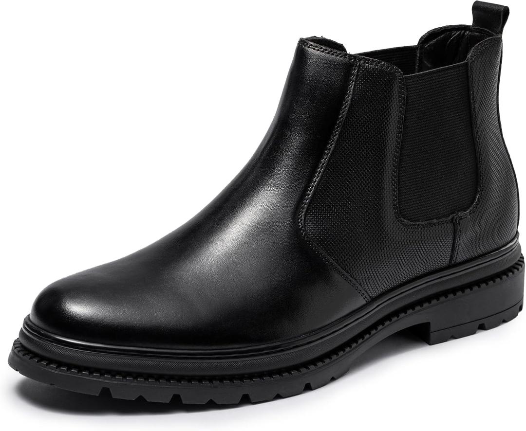 OKKO Mens Chelsea Dress Boots, Genuine Leather Classic Comfortable Casual Slip On Ankle Boot for Men (10.5, Black(002)