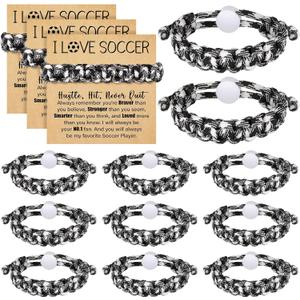 Landical 12 Pcs Soccer Bracelet Gifts Soccer Senior Night Party Supplies 2026 for Men Women Adjustable Braided Bracelet Inspirational Sport Accessories for Fans Team Player Friend Sport Gifts