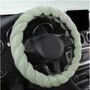 KVAEY Fluffy Car Steering Wheel Cover, 15 Inches Anti-Slip Round Fuzzy Winter Steering Wheel Protector, Soft Warm Plush Steering Wheel Cover for Women Girls, Car Accessories (Green, Round)