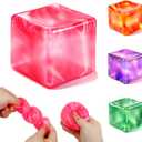3 x Ice Cube Squishy Toys, Sensory Fidget Toy for Adults Kids | Squeeze Squishies Cube Stress Balls for Anxiety Class Prizes Party Favors Gifts Stocking Stuffers-Pink