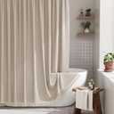 AmazerBath Farmhouse Shower Curtains for Bathroom, Tan Shower Curtain with Tassels, Taupe Rustic Faux Linen Shower Curtain Set with 12 Hooks, 72x72 Inches