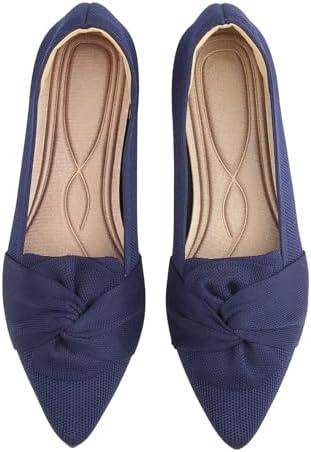 HIULYCENCE Flats for Womens Pointed Toe Ballet Flats with Bow Comfortable Knit Dressy Flats, Size 39