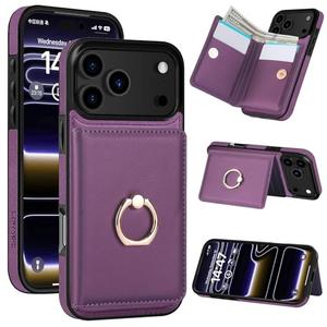 LOHASIC for iPhone 17 Pro Case Wallet with Card Holder, 360° Rotation Ring, RFID Blocking, 5 Card Slots, PU Leather 6.3" Cover for Apple 17 Pro Men Women, Purple