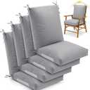 Geelin 4 Pack High Back Patio Chair Cushions for Outdoor, 44 x 21 x 5 Inch Tufted Seat and Back Pads with Ties, Thick Weather Resistant Cushions for Outdoor Furniture (Light Gray)