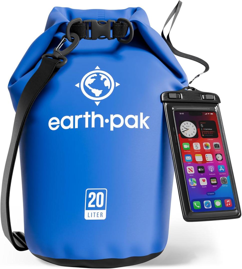 Earth Pak Waterproof Dry Bag - Roll Top Waterproof Backpack Sack Keeps Gear Dry for Kayak with Waterproof Phone Case, 20L
