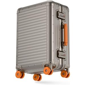 All Aluminum Checked in Luggage, Zipperless Aluminum Suitcase, Hard Shell Carry On Luggage with TSA Lock, Spare Wheels for Travel. (Titanium Gold, 24in)