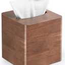 Livelab Tissue Box Cover Square - Oak Wood Tissue Box Holder for Living Room, Dinner Table, Bathroom, Office - Decorative Wooden Cube Facial Tissue Cover for Modern Farmhouse Home Decor | Brown