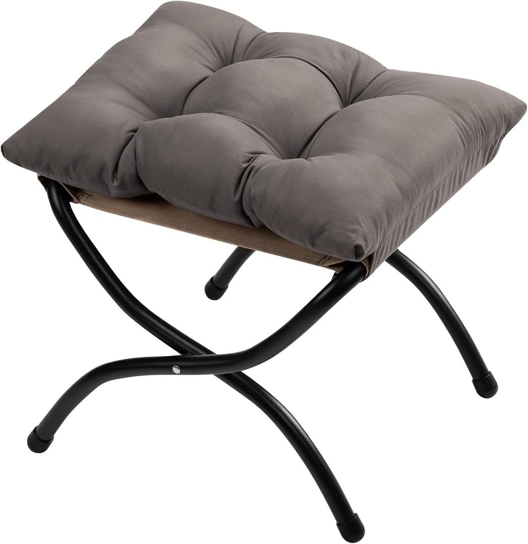 HollyHOME 15"(H) Folding Footrest Stool, Upholstered Small Foldable Ottoman, Accent Padded Sofa Foot Stool for Lazy Chair, Metal Frame Portable Foot Rest Ottoman for Living Room, Bedroom, Dark Grey