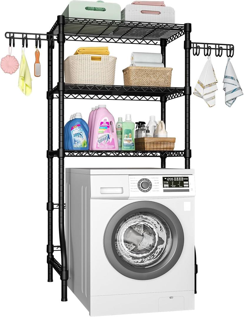 Ulif U8 Laundry Room Storage Organizer, Over The Washer and Dryer Storage Shelves for Laundry Organization, 35" W x 13.4" D x 76.2" H, Suit Washing Machine Width Within 32.6", Hold 304 lb, Black