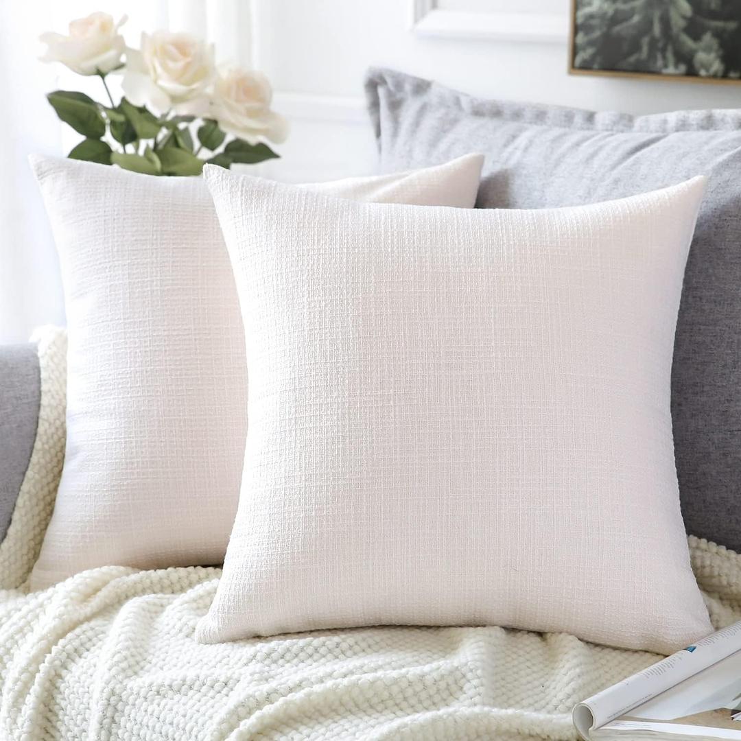 OTOSTAR Linen Large Size Throw Pillow Covers Set of 2 Decorative Square Pillowcases Cushion Covers 26x26 Inch for Home Decor Sofa Bedroom Car 65 x 65 CM Cream White/Beige