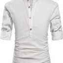 NITAGUT Men Henley Neck Long Sleeve Daily Look Linen Shirts (Medium, White)
