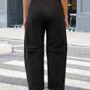 Eddoyee Wide Leg Barrel Pants Women - Stretchy High Waist Baggy Pants Y2k Boyfriend Ankle Trousers with Pockets (Black, M)