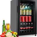 FLB-60 Refrigerator Cooler-120 Can Freestanding Beverage Cooler with Glass Door-Small Drink Dispenser Machine for Office or Bar with Adjustable Removable Shelves, Black