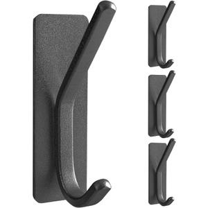 Paoli Heavy Duty Adhesive Hooks,Self-Adhesive Hooks Multiple Colors and Styles 30 lb Maximum Load for Home Schools and Offices Black Set of 4 (Rectangular-Upper and Lower Hooks)