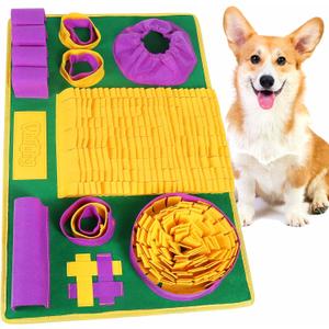 Vivifying Snuffle Mat for Dogs, Interactive Dog Puzzle Toys for Boredom and Mental Stimulation, Sniff Mat Helps Puppy and Cats Slow Eating and Keep Busy (Yellow Purple Green)