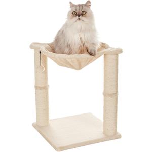 Amazon Basics Cat Tower with Hammock Bed and Scratching Post for Indoor Cats, Easy to Assemble, Interactive Hanging Ball, 15.8" x 15.8" x 19.7", Beige