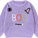 Toddler Girl/Boy Halloween Sweater Boo Hand Embroidered Knitted Pullover Fall Winter Clothes 1-5T (Purple)